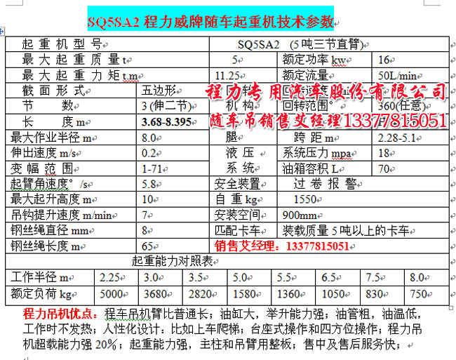 程力5噸吊機參數(shù)