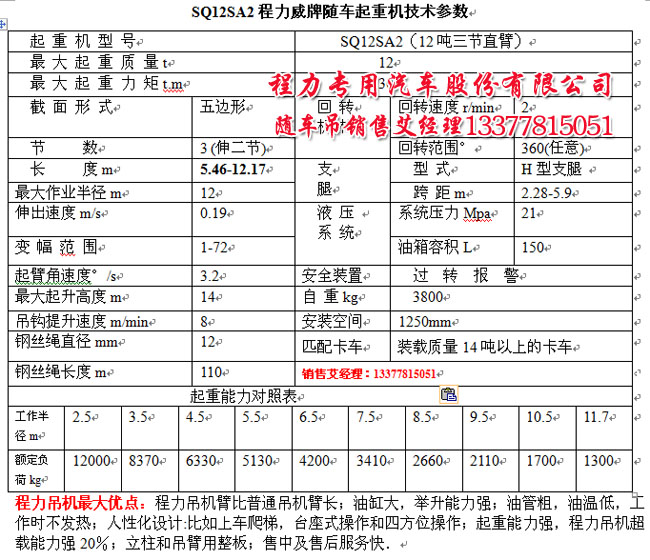 12噸程力吊機參數(shù)
